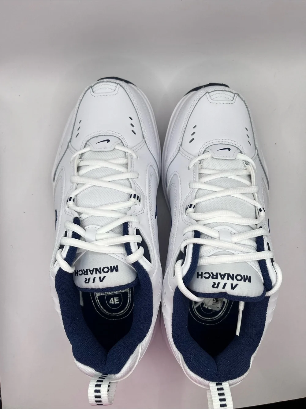 Nike Air Monarch IV New 4E Men’s White & Navy Training Wide Sneakers